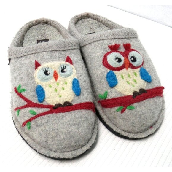Haflinger Slippers Women 41 OWL Handmade Germany Wool Lined Comfy House Shoes - Picture 1 of 7